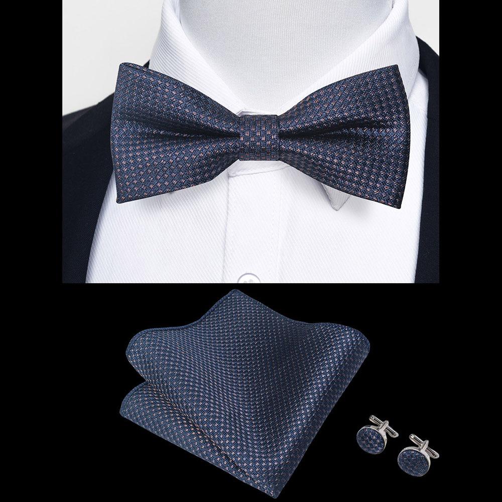 Classic Bowtie Bow Ties for Mens Butterfly Bowknot Pocket Square Cufflinks Suit Set Bussiness Accessories