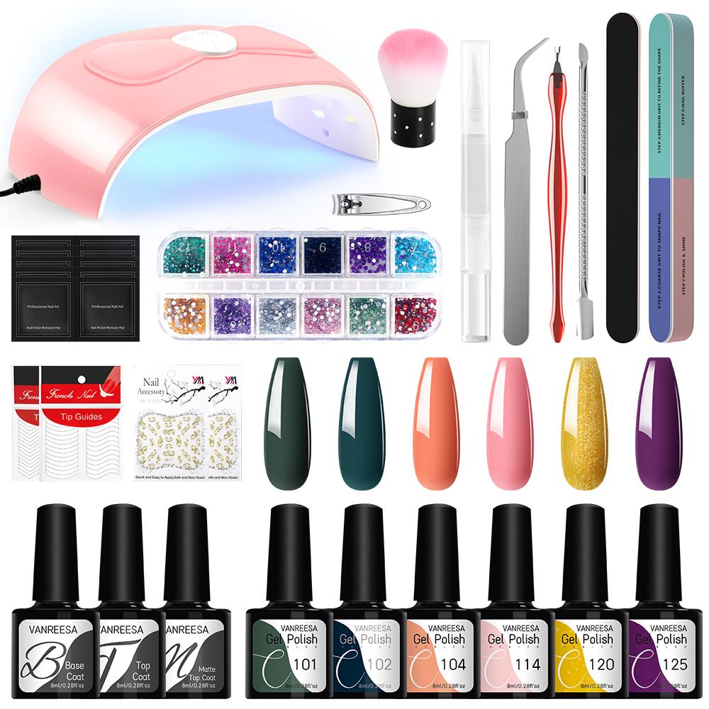 

Набор гель-лаков VANREESA 6 цветов, маникюрный набор с лампой W для ногтей, сушилка для ногтей, набор инструментов для дизайна ногтей с замачиванием