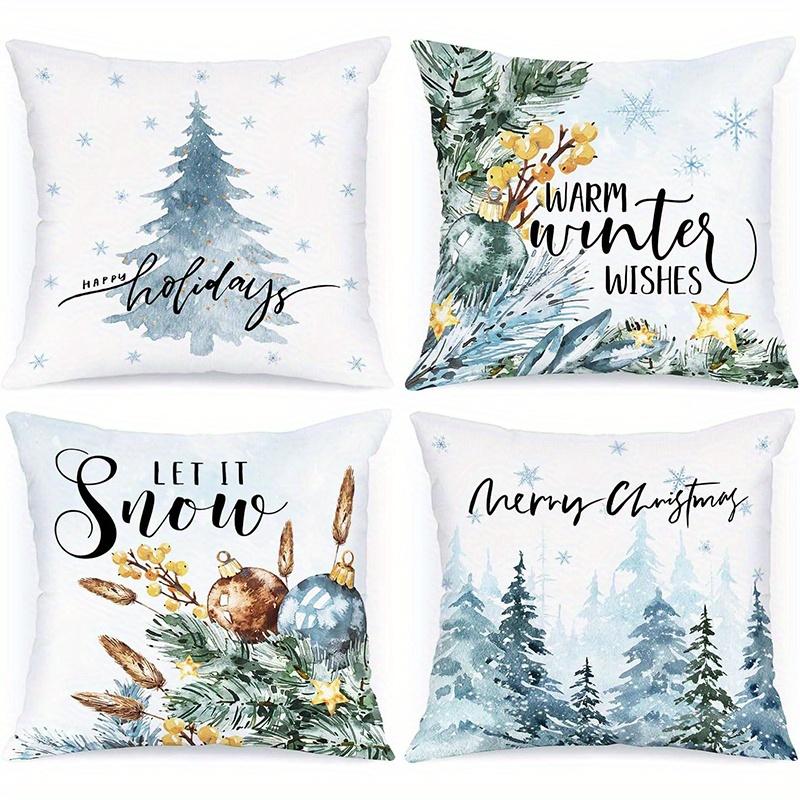 Home Decor Winter Wishes & Snowy Christmas Pillows Pattern Cushion Cover Suitable for Sofa Bedroom Car Pillow Cover