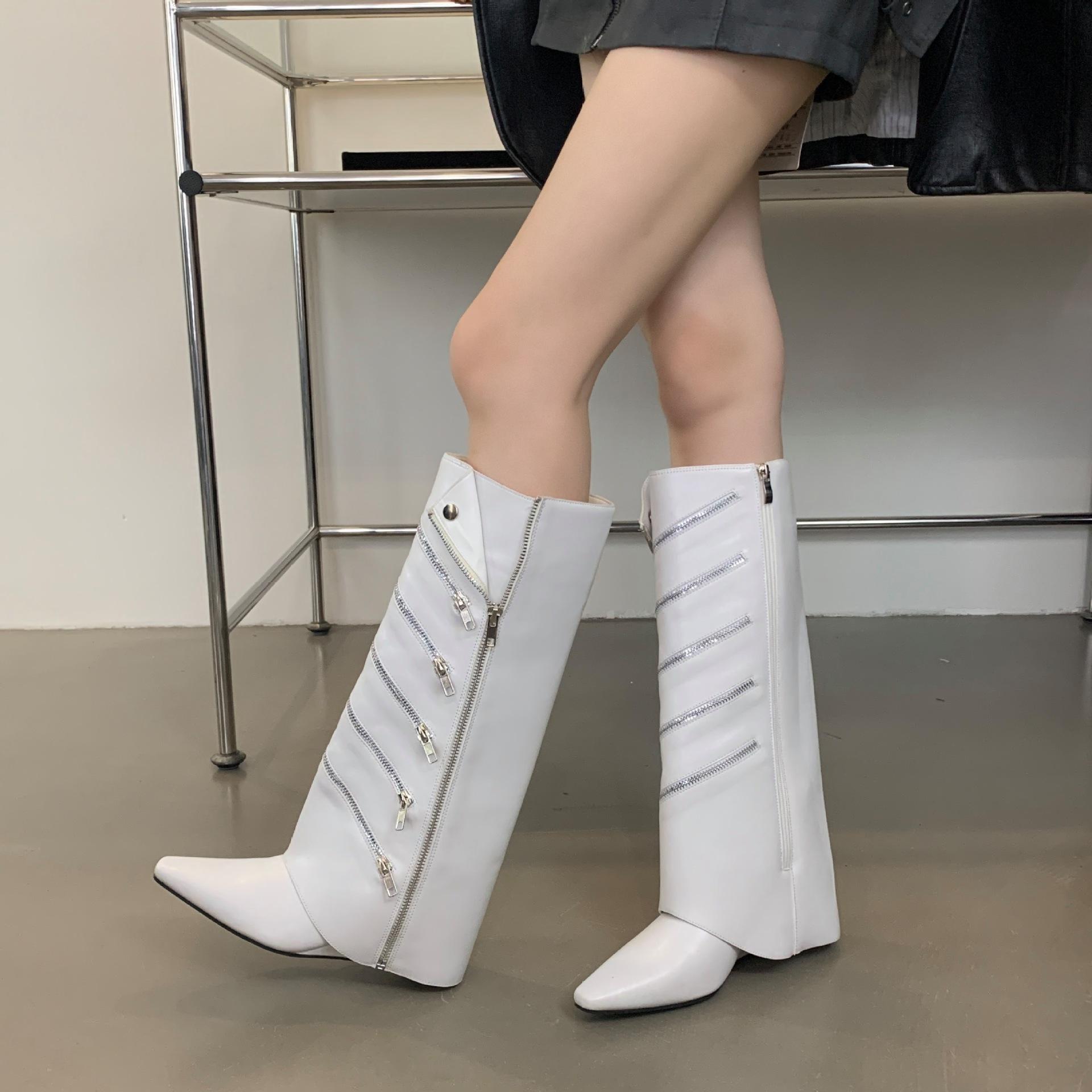 

Pointed zipper decorative trouser boots 2025 summer new Spice Girl boots women s knee-high boots tide 35
