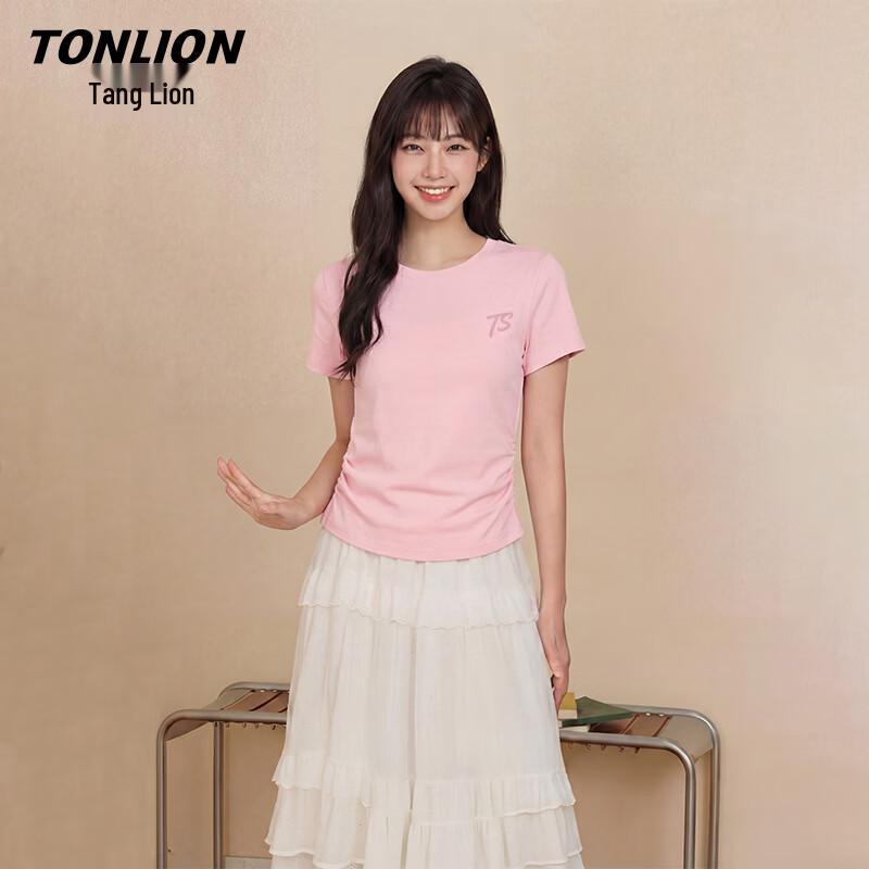 TonLion Women s Slim-Fit Ruched Short Sleeve T-Shirt L