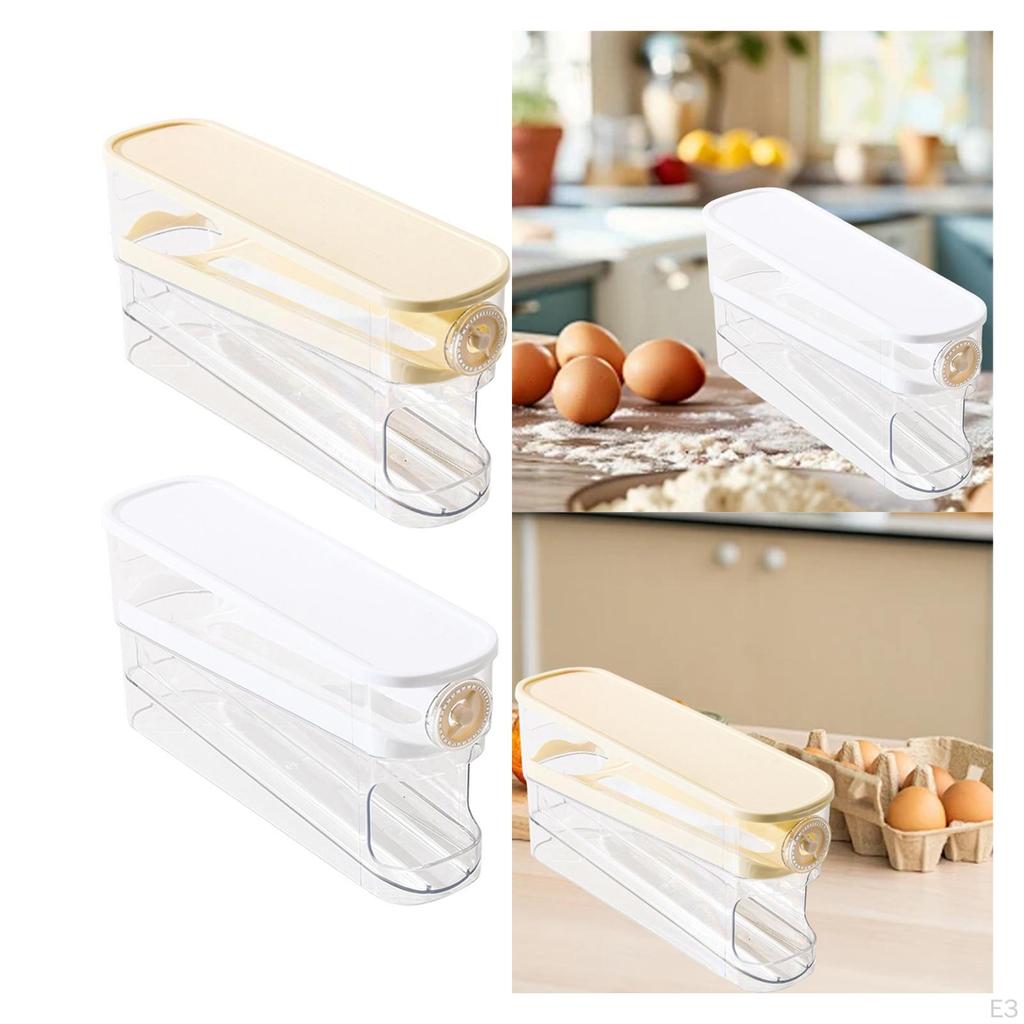 Automatic Rolling Egg Holder Dispenser Double Layer Reusable Organizer with Lid for