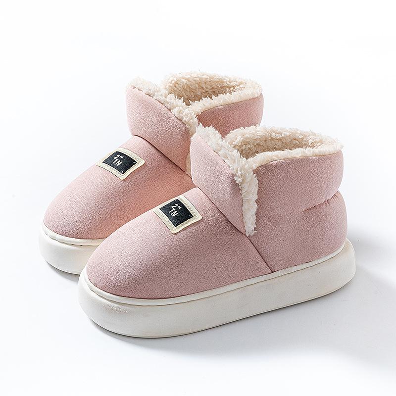 Women's High-Top Cotton Slippers, Winter Non-Slip Indoor/Outdoor, Thick Plush, Full-Wrap, Casual Warm Shoes