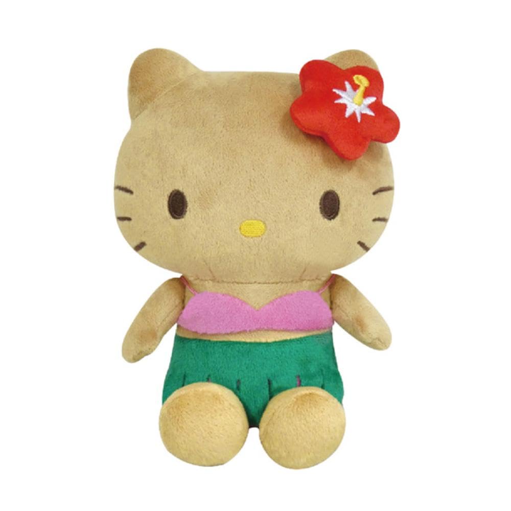 K Company Hello Kitty Sitting Plush H19 x W14 x (Suntan Series) Toy, Hibiscus, KTHI-ON-HA, D9.5cm