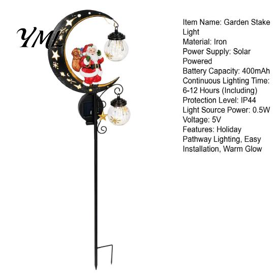 Auto On Off Solar Lamps Santa Garden Stake Light, Powered Crescent Moon Lamp, Double Christmas Pathway Lighting Glass Globes, Waterproof Light