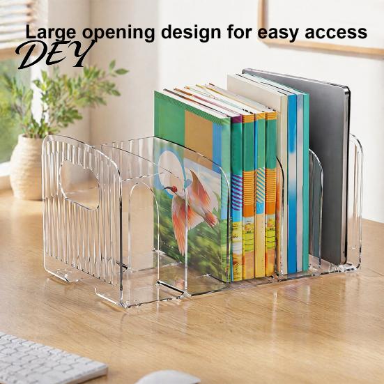 Clear Stationery Organizer Magazine Holder, 3/4-Compartment Desk Organizer, Vertical Bookend File Desktop Document Storage Rack Sorter Holder