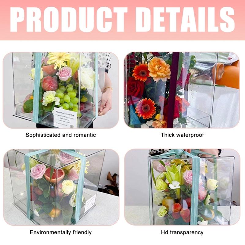 Clear Acrylic Handheld Flower Container Multipurpose Acrylic Flower Gift Box Stylish Container for Holiday and Craft