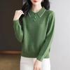Autumn Winter Women's Sweater Polo Collar Knitted Top Large Loose Collar Pullover Stylish Bottom Shirt