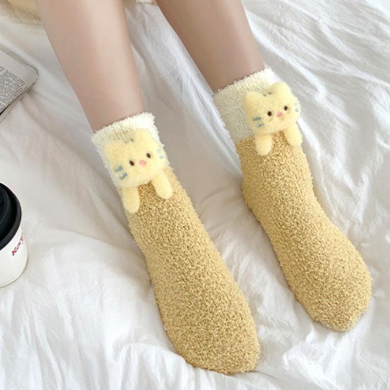 Women Winter Warm Fluffy Socks Cute Animal Frog Rabbit Dog Panda Socks Female Thick Coral Fleece Home Floor Sleep Socks