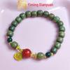 Yi Ming Xian Yuan Green Sandalwood Red Coral Beaded Bracelet - New Chinese Style Prayer Beads & Wenge Ornament