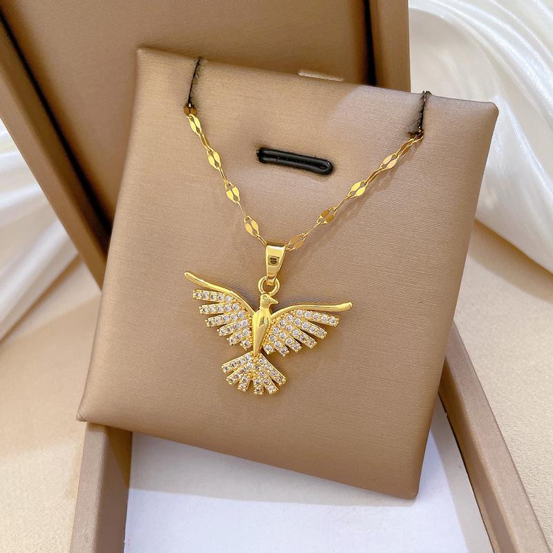 New Angel Wings Stainless Steel Phoenix Eagle Pendant Necklace for Women Girl Trend Elegant Choker Neck Chain Jewelry Gift Party