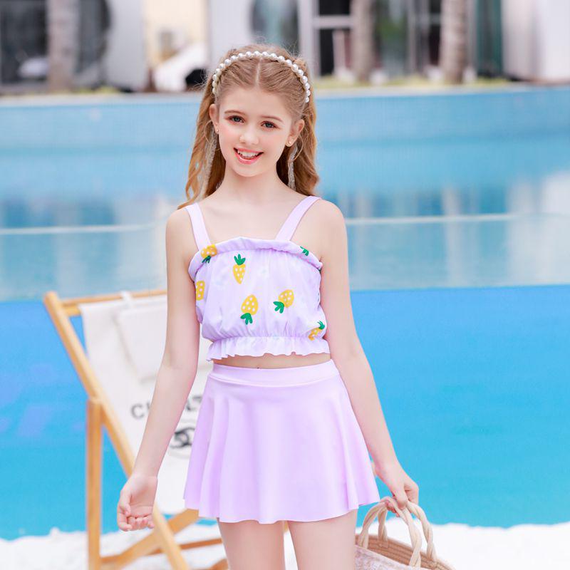 Shuizhuyuanyuan 2026 Conservative Two-Piece Slimming Swimsuit for Girls and Toddlers - Sporty Skirt Baby Swimwear