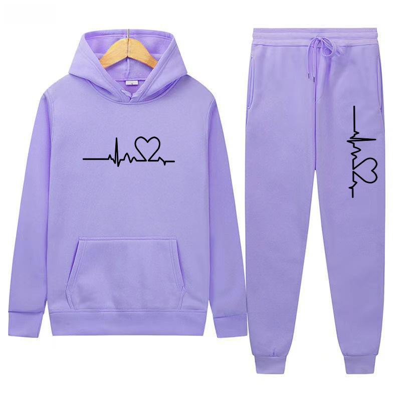 

2023 Унисекс Сердце Pattern Plus Velvet Hoodie и спортивные штаны - Коллекция Осень/Зима XXXL