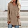 Taglie Forti Donna Tinta Unita Manica Lunga Scollo a V Pullover Largo Midi Camicetta Top