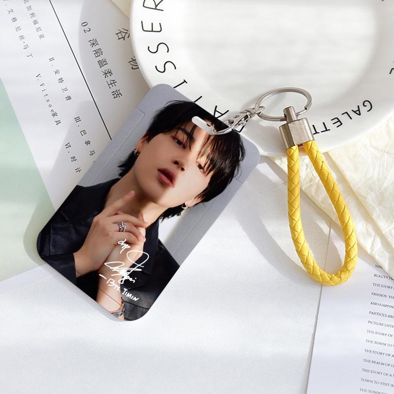 BTS Sliding Photocard Holder, Protective ID Badge Card Case with Braided Keychain Strap, Student Campus Bus Meal Card Protector Merch for ARMY