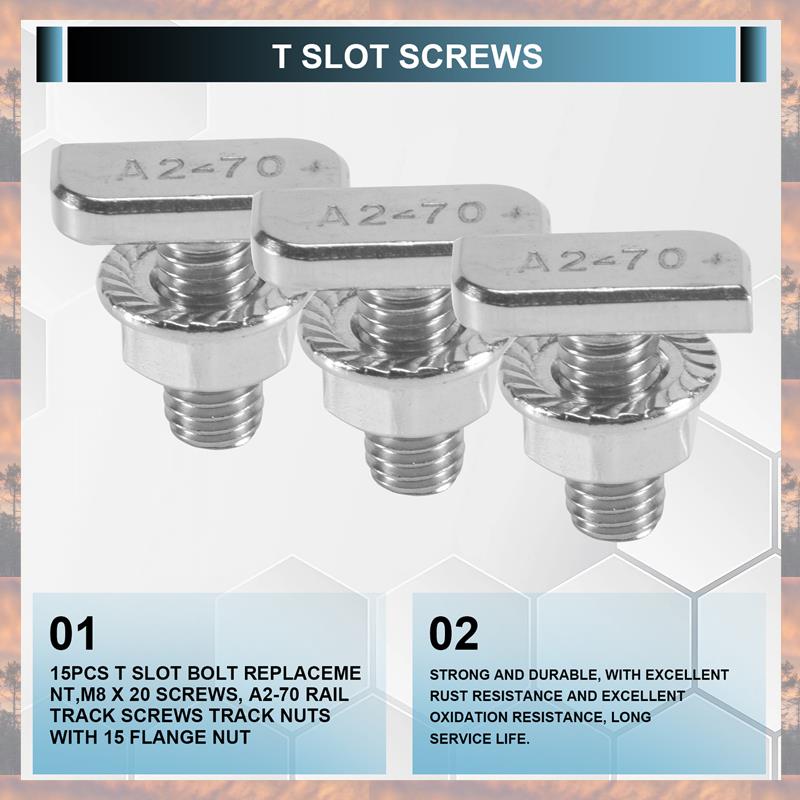 2025 Trend 15Pcs T Slot Bolt Replacement Parts Accessories M8 X 20 Screws, A2-70 Rail Track Screws Track Nuts With 15 Flange Nut