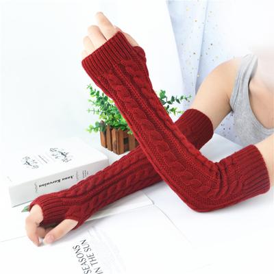 Damen Winter Warm Solide Fingerlose Handschuhe mit Armstulpen Damenmode Lange Gestrickte Wollarmstulpen