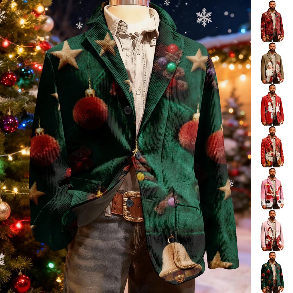 Herren Hässlicher Weihnachten Kord Warmtaschen Anzugjacke Strickjacke Herren Freizeitanzug