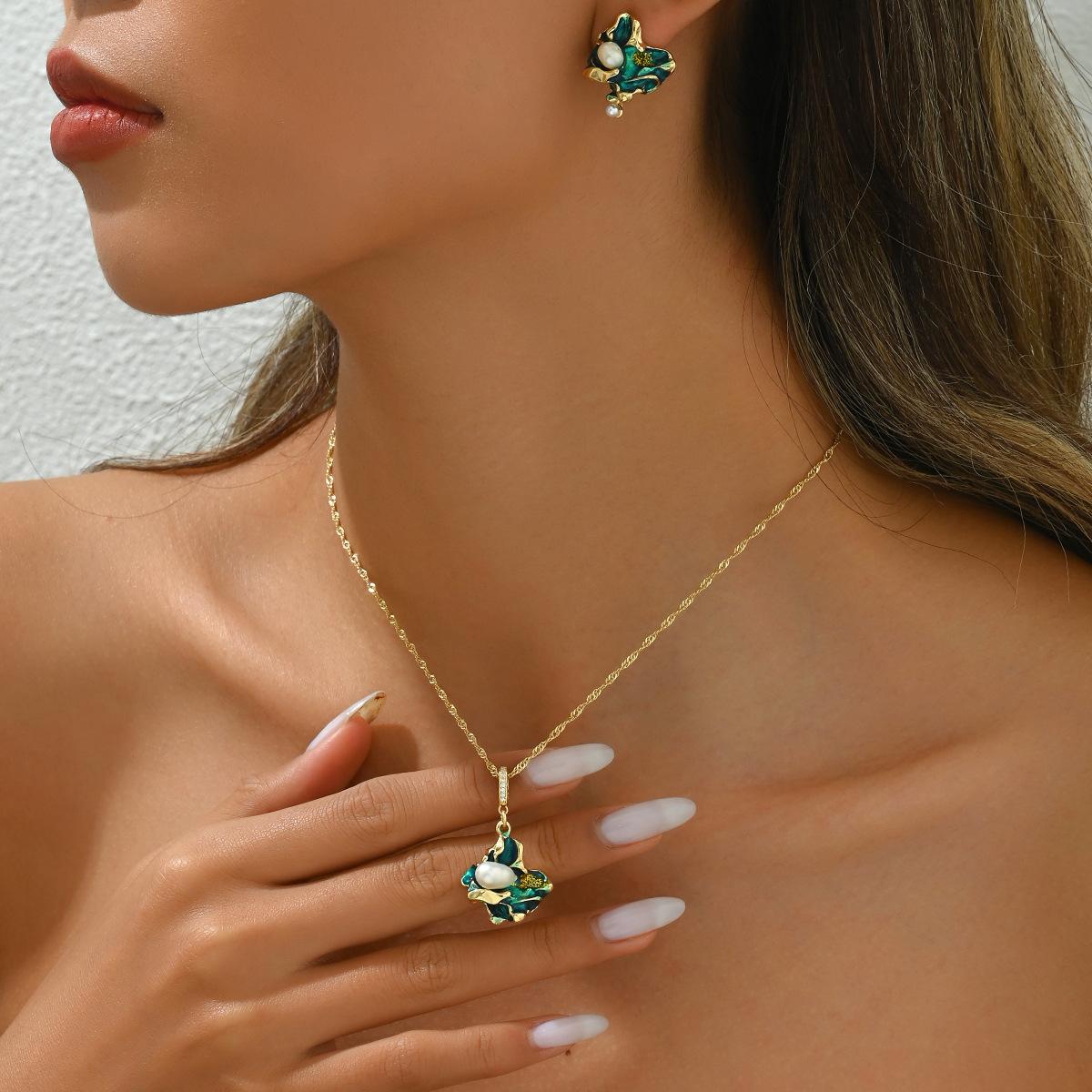 

Модное ожерелье с геометрическим узором, серьги, жемчужный дизайн, универсальное ожерелье