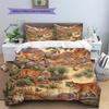Retro Ölgemälde Tiere Muster Bettwäsche, Steppbett Set Bettbezug Kissenbezug Zuhause Geburtstagsgeschenk (1 Bettbezug + 2 Kissenbezüge, ohne Füllung)
