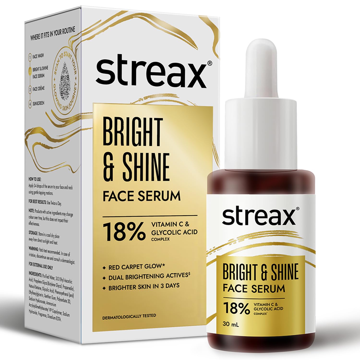 

Сыворотка для лица Streax Bright & Shine 30 мл Упаковка 1 шт. для уменьшения пигментных пятен Более яркая сияющая кожа с витамином С