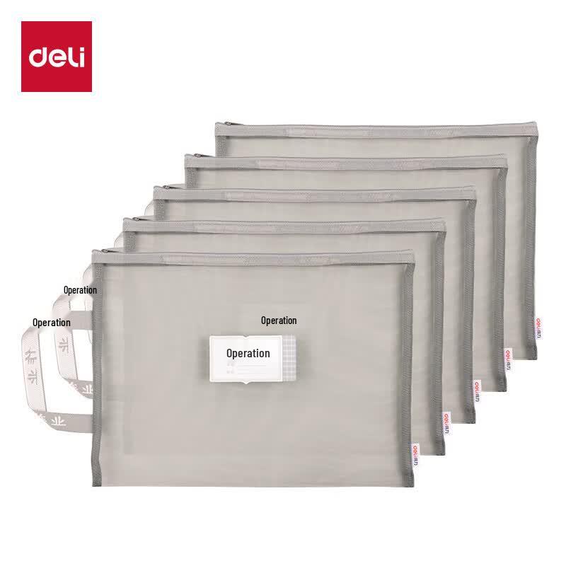 Deli A4 Mesh Zipper File Bags for School (5-Pack)