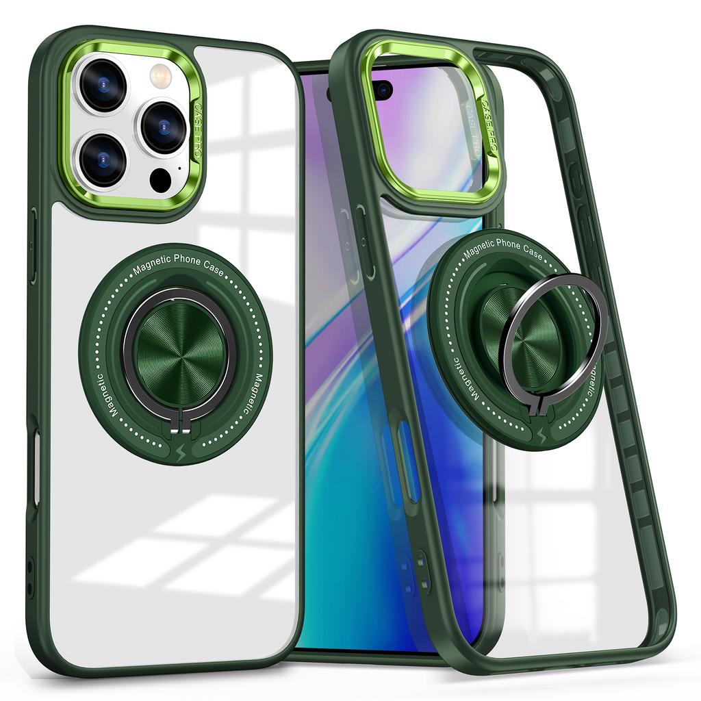 For iPhone 16 Pro Max Case Magnetic Ring Holder Kickstand PC+TPU Phone Cover