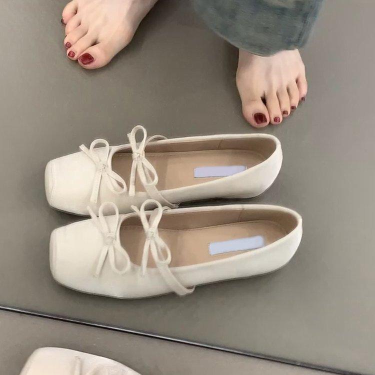 Non-slip Heightening Square Head Blue Bow Light Mouth Single Shoes Women's 2025 New Spring and Summer French Ballet Mary Jane