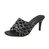 Cutout Rhinestone Stiletto High Heels Women's New Round Toe Open Toe Slip-on Anti-Slip Wear-Resistant Cool Slippers