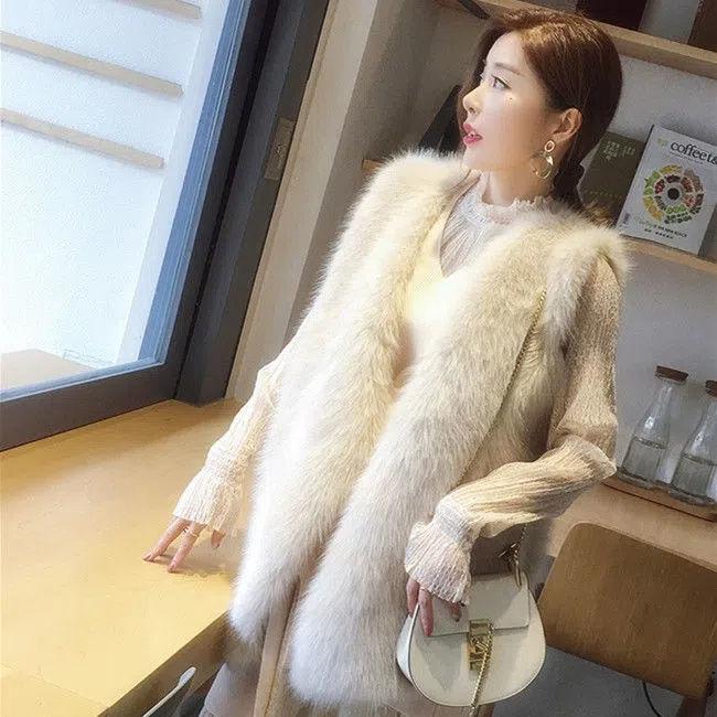 New imitation fur vest medium and long imitation fox fur coat women's autumn and winter fur vest