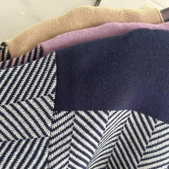 Suéter de mujer de cuello medio alto, manga larga, con bloques de color, corte holgado, tejido de punto, suéter grueso y cálido para otoño e invierno