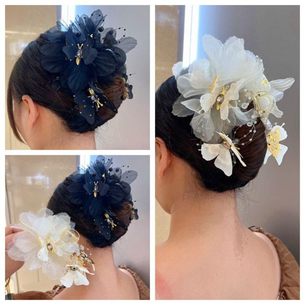 

Plastic Flower Hairgrips Mesh Shark Clip Creative Gift Hair Claw бежевий