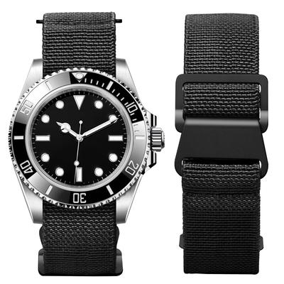 BINLUN Elastic Nylon Watch Waterproof Military Replacement Watch Strap with Hook and Loop for Men and 22mm Improved Band, Women, Silver/Black Buckle,