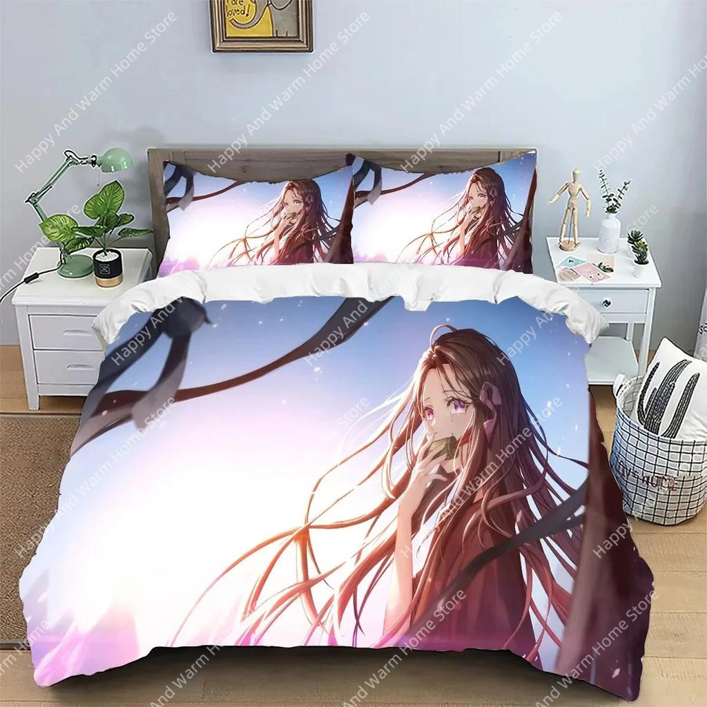 Kamado Nezuko Demon Slayer Bedding Set Duvet Cover Set Bedspread Pillowcase King Queen Full Single Size Bed Linen Boys Teen Gift