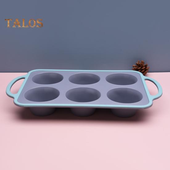 Silicone Cake Mold 6 Cups Cupcake Model Muffin Tart Baking Pan with Handle Non-Stick Food Grade Heat-resistant Easy Release Easy Cleaning Baking Mould
