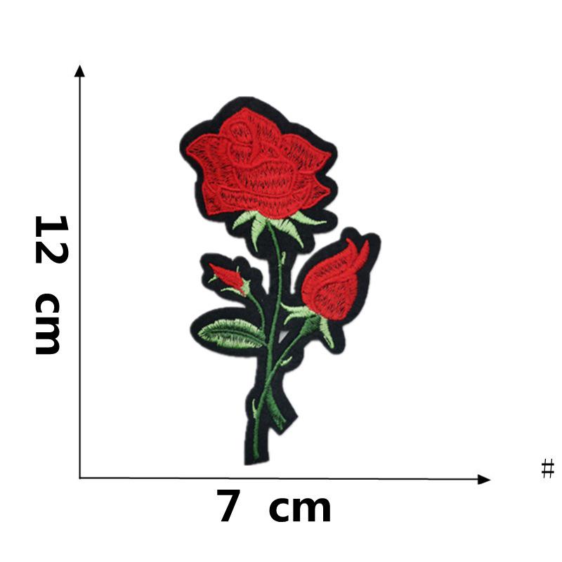 Rose Plum Blossom Embroidered Iron-On Fabric Patch for Clothing Decoration