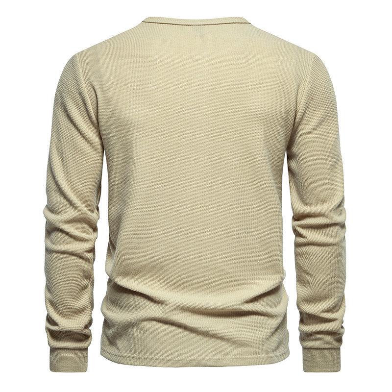 Men's Four-Button Waffle Knit Henley Long Sleeve T-Shirt