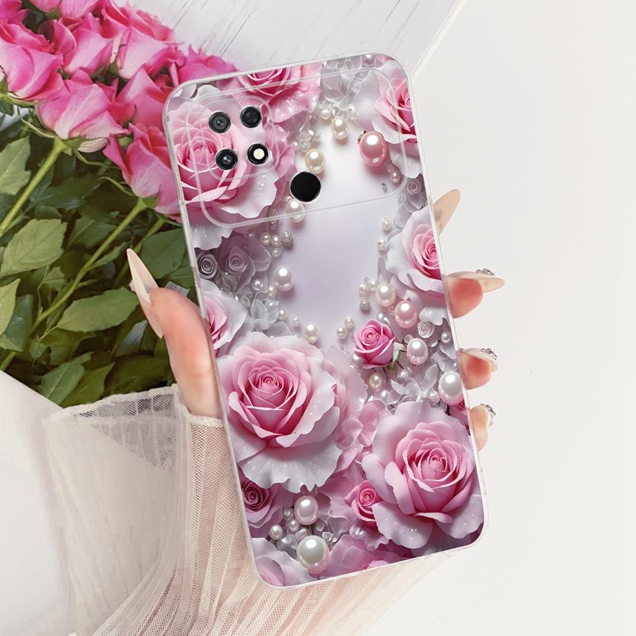 For Xiaomi Poco C40 C50 C51 Phone Case Luxury Flower Butterfly Cartoon Bow Pattern Back Cover Soft TPU Silicone Bumper Housing