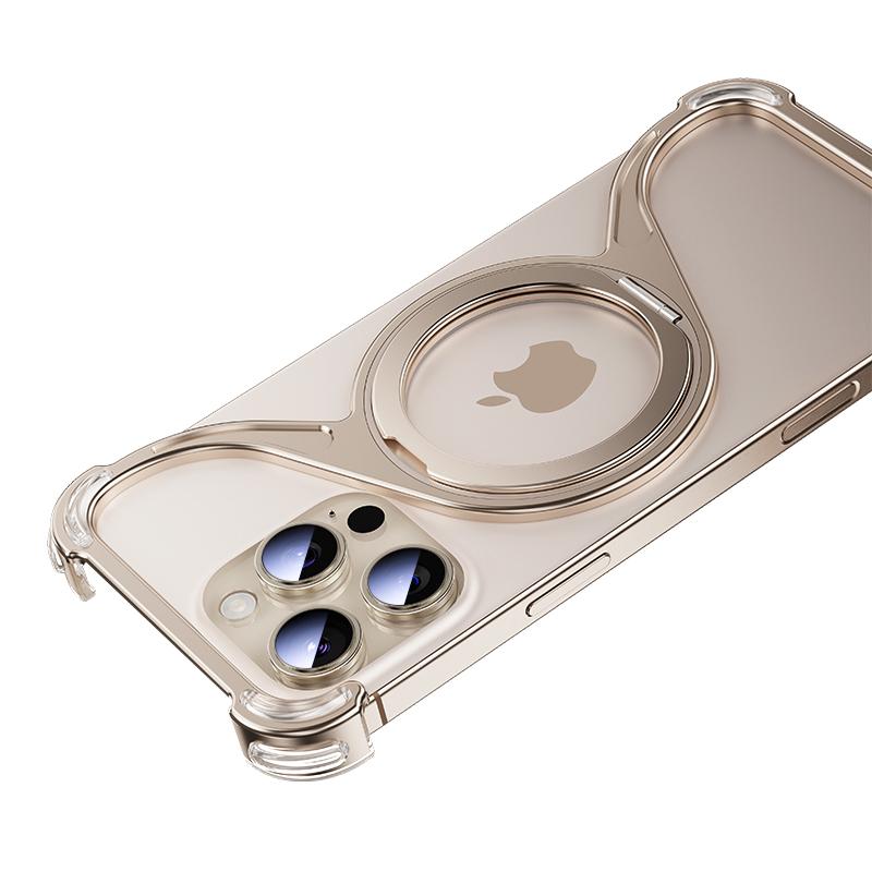 

Магнитный металлический чехол для телефона iPhone 13 14 15 16 Pro Max с подставкой W-образной формы, держатель из алюминиевого сплава, безрамная охлаждающая оболочка iPhone 16 Pro Max золотой