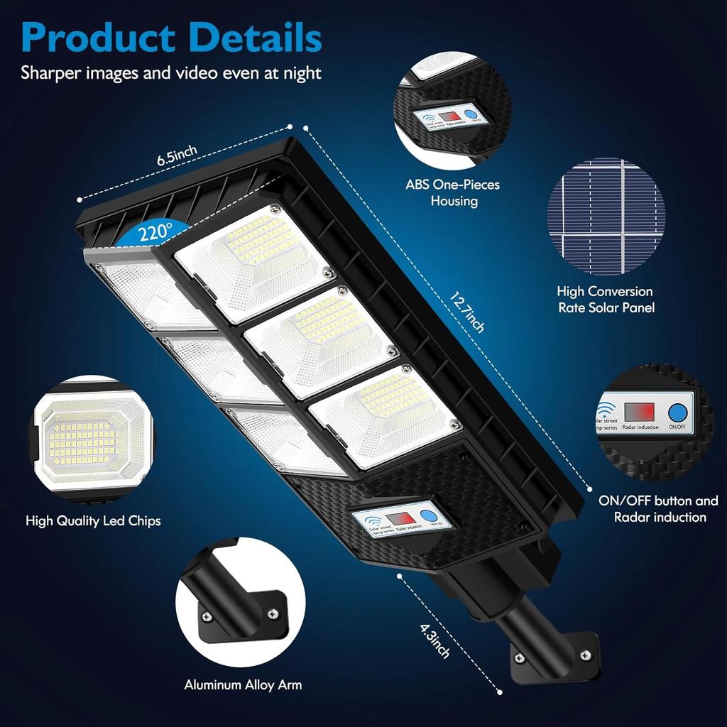 VUAA 2 Pack Solar Street Lights Outdoor Waterproof, 6500K 10000LM LED Solar Lights for Outside Dusk to Dawn, Outdoor Flood Lighting with Motion