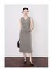 Old Money V-neck Button Vest & Fashionable Midi Skirt Two-piece Set