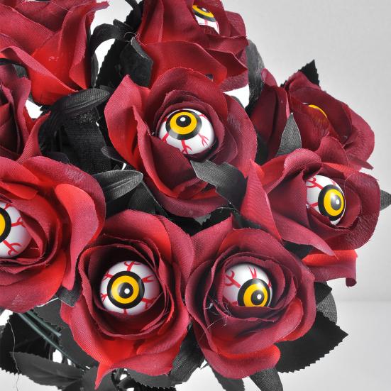 Halloween Flowers with Eyeball, Fake Bouquet Roses, Artificial Flowers with Stems for Halloween Vase Arrangements, Table Decorations