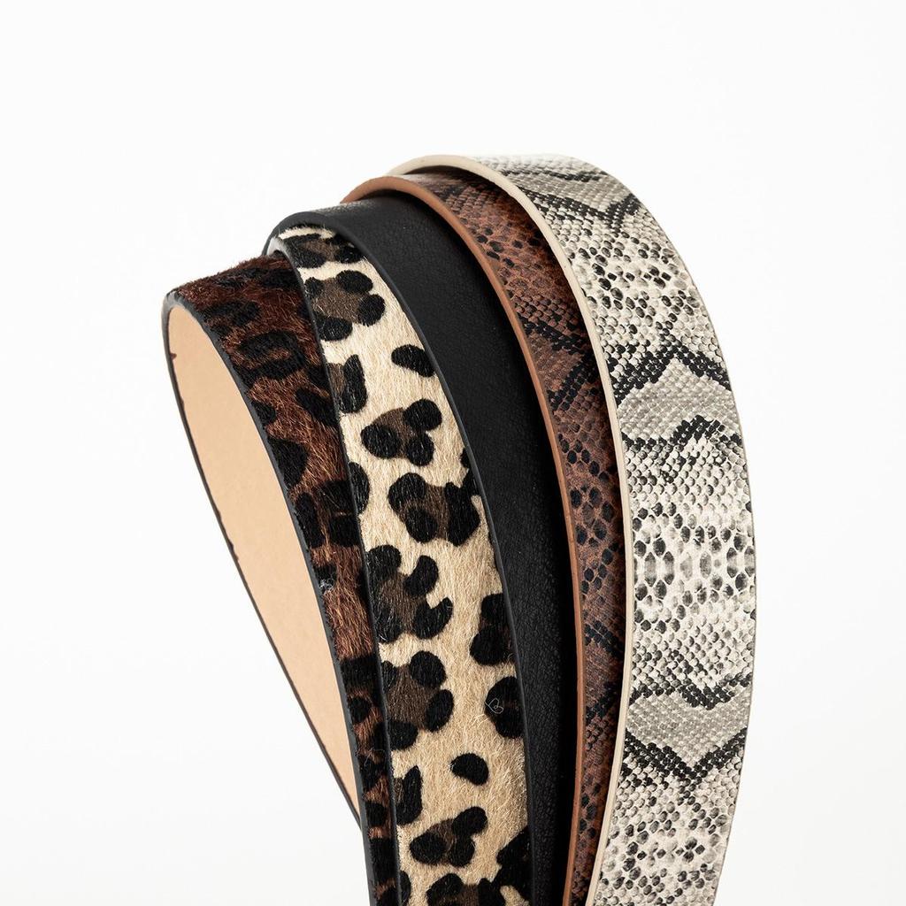 Niche Leisure Women's Leopard Print Belt Hot Girl Style Leopard Print Denim Pants with Artistic Retro Buckle Leather Belt