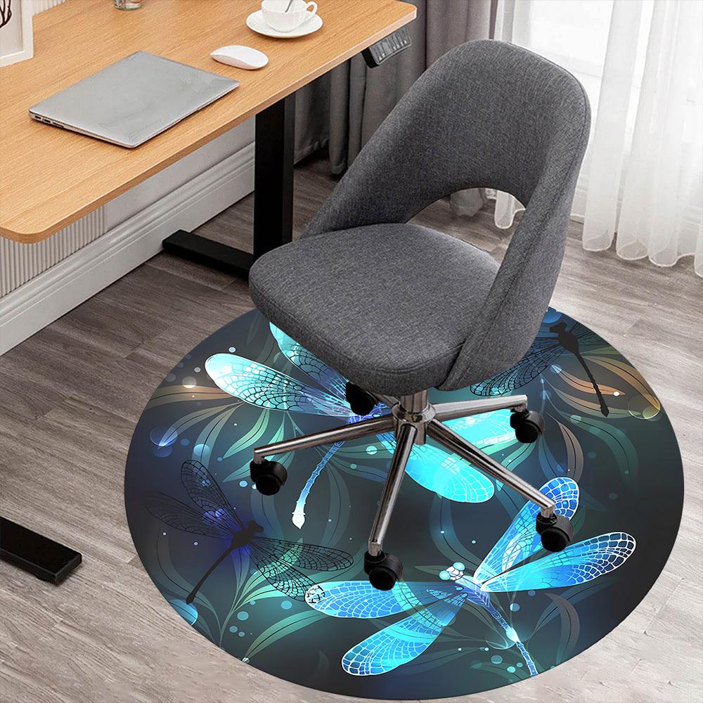 1pc Dragonfly Circle Round Chair mat Area Rug - Non-Slip, Floor Mat for Office, Bedroom, and Indoor Decor c1125193