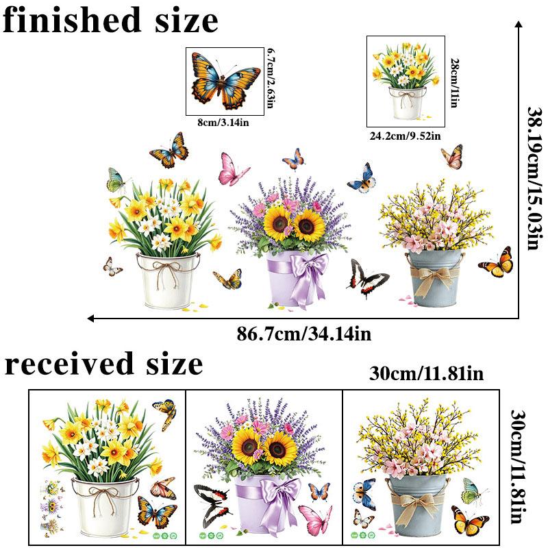 

3D Flower Basket Wall Sticker, Artificial Flowers Decal for Kitchen Tile Backsplash, Dining Room Wall Decor, Peel and Stick Waterproof Vinyl 30x30cmx3pcs