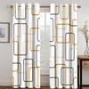 Striped Abstract Art Modern Black and Gold 2 Pieces Light Filtering Curtain for Living Room Bedroom Home Window Drape Decor