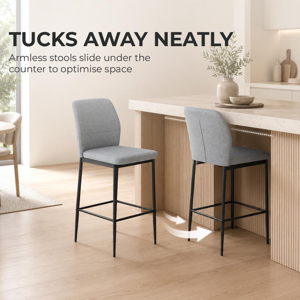 Modern Tall Chairs, Set of 2 Velvet Bar Stools with Footrest and Backrest, Kitchen & Living Room Stools, Grey