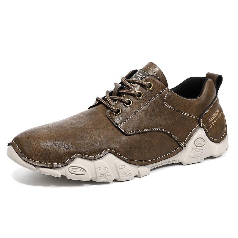 

2025 large size casual men s shoes hand-stitched low-top lace-up men s single shoes outdoor hiking sports shoes 46 хаки