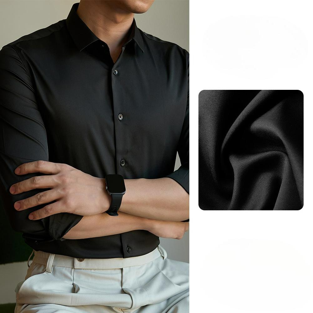 Camicia da Uomo Grigia Sottile Non-Stirante Mercerizzata per Affari a Manica Lunga per Primavera e Autunno High-end Slim-fit