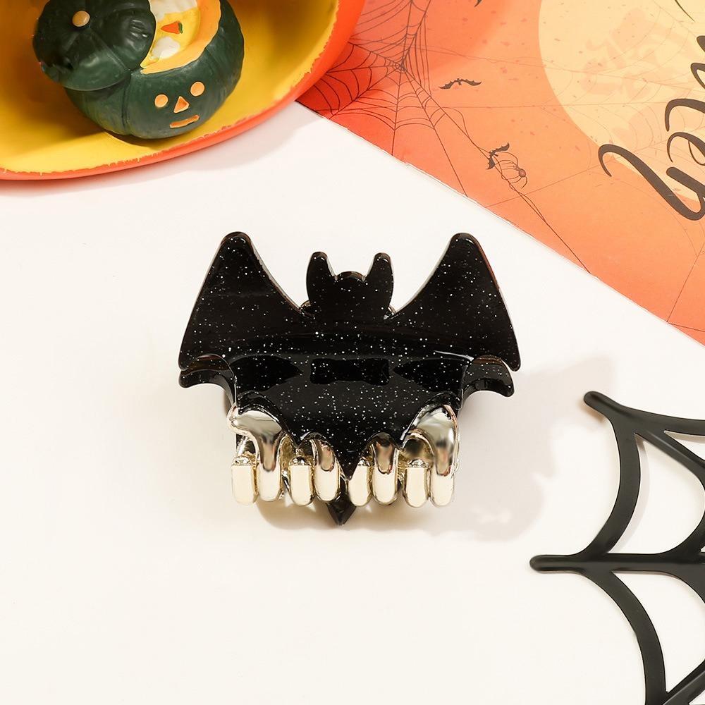 Zinc Zinc Alloy Shiny Acrylic Shark Clip Dazzling Colors Bat Wings Hair Claw Halloween Bat Hair Claw  Girl